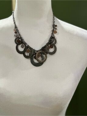Premier Designs Gunmetal Necklace with Brown and Gray Beads